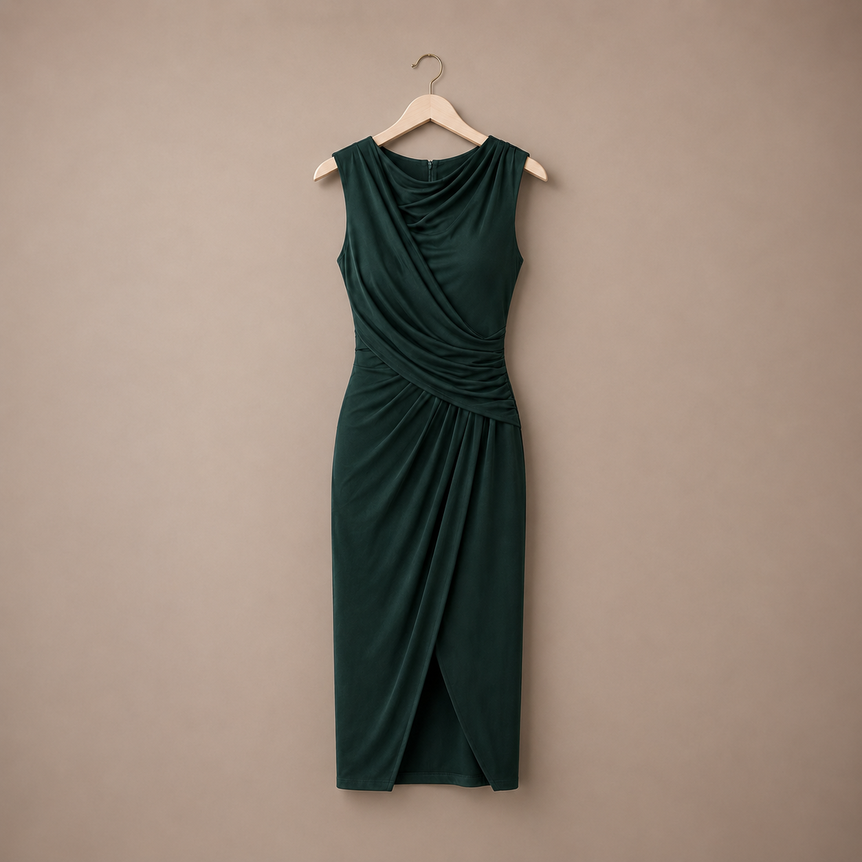 Sarah - Forest Green Draped Sash Wrap Midi Dress