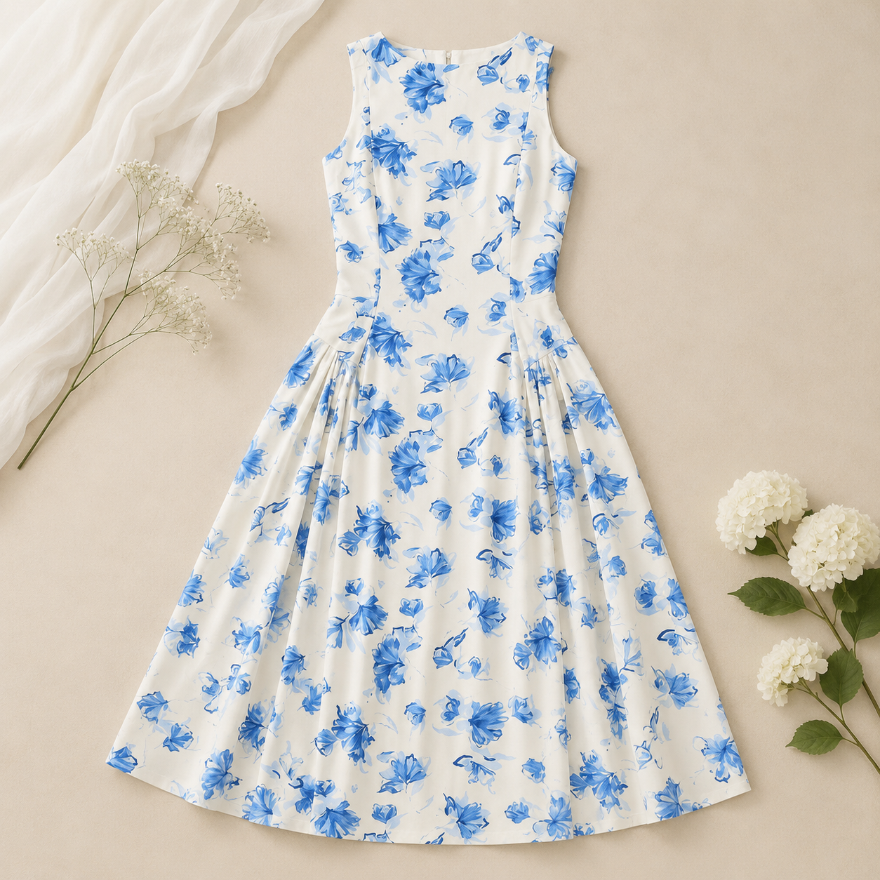 Olivia - Bluebell Floral Pleated Midi Dress