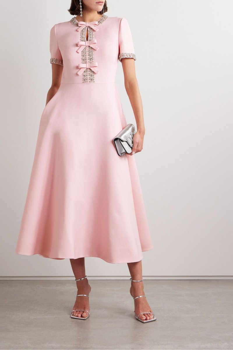 Kiara™ | Bow with Crystal Embellished Midi Dress