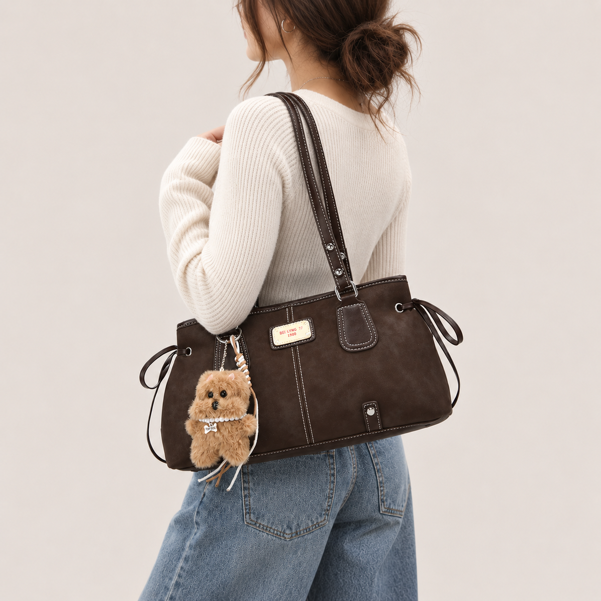 Winnie | Contrast-Stitch Shoulder Bag