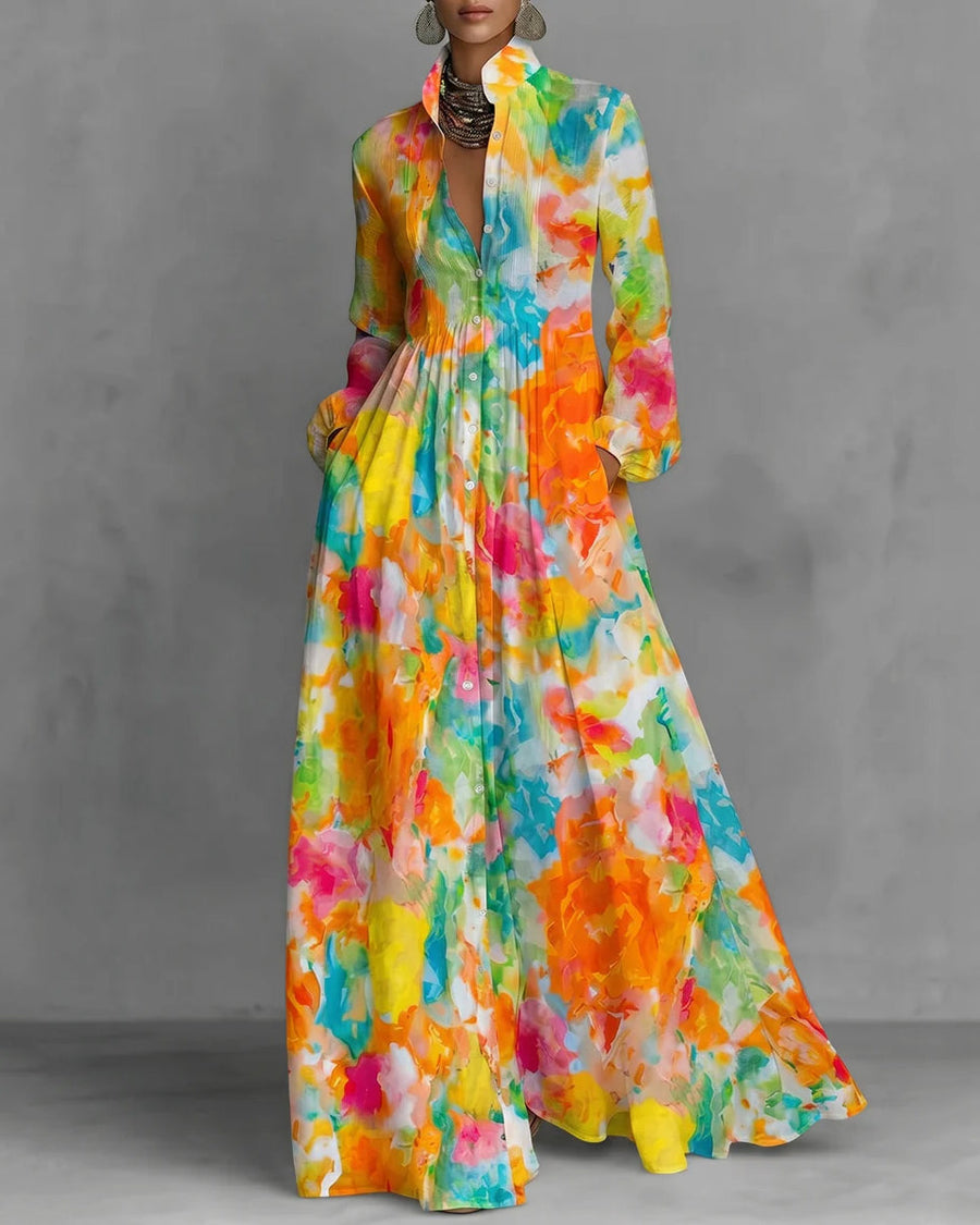 Lapel Maxi Dresses Shirt Coloured Dress