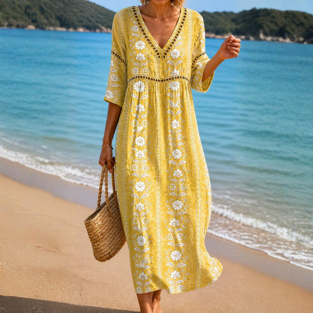 Sophie - Soft Yellow Floral Midi Dress
