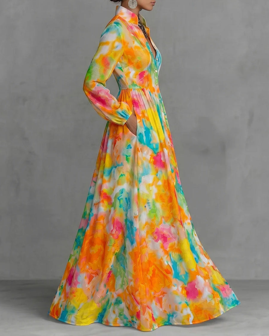 Lapel Maxi Dresses Shirt Coloured Dress