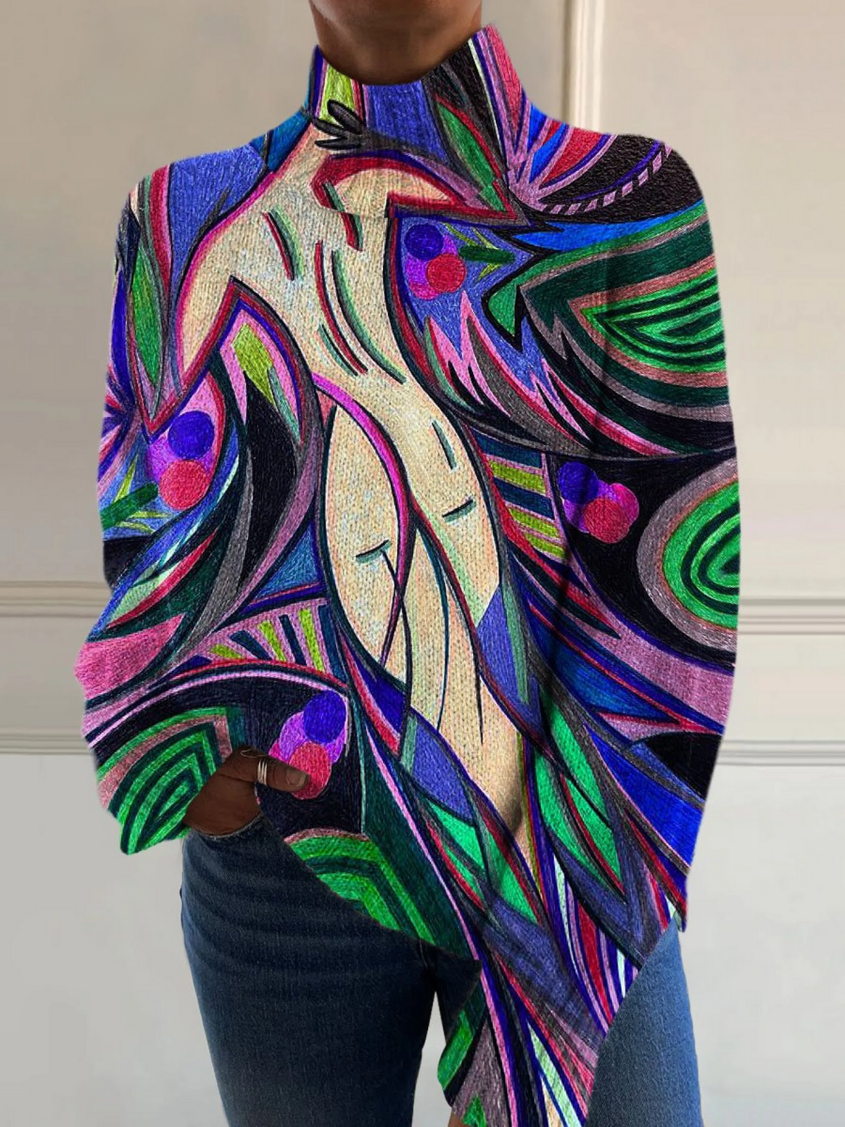 Abstract Swirl Knit Turtleneck Evelyn