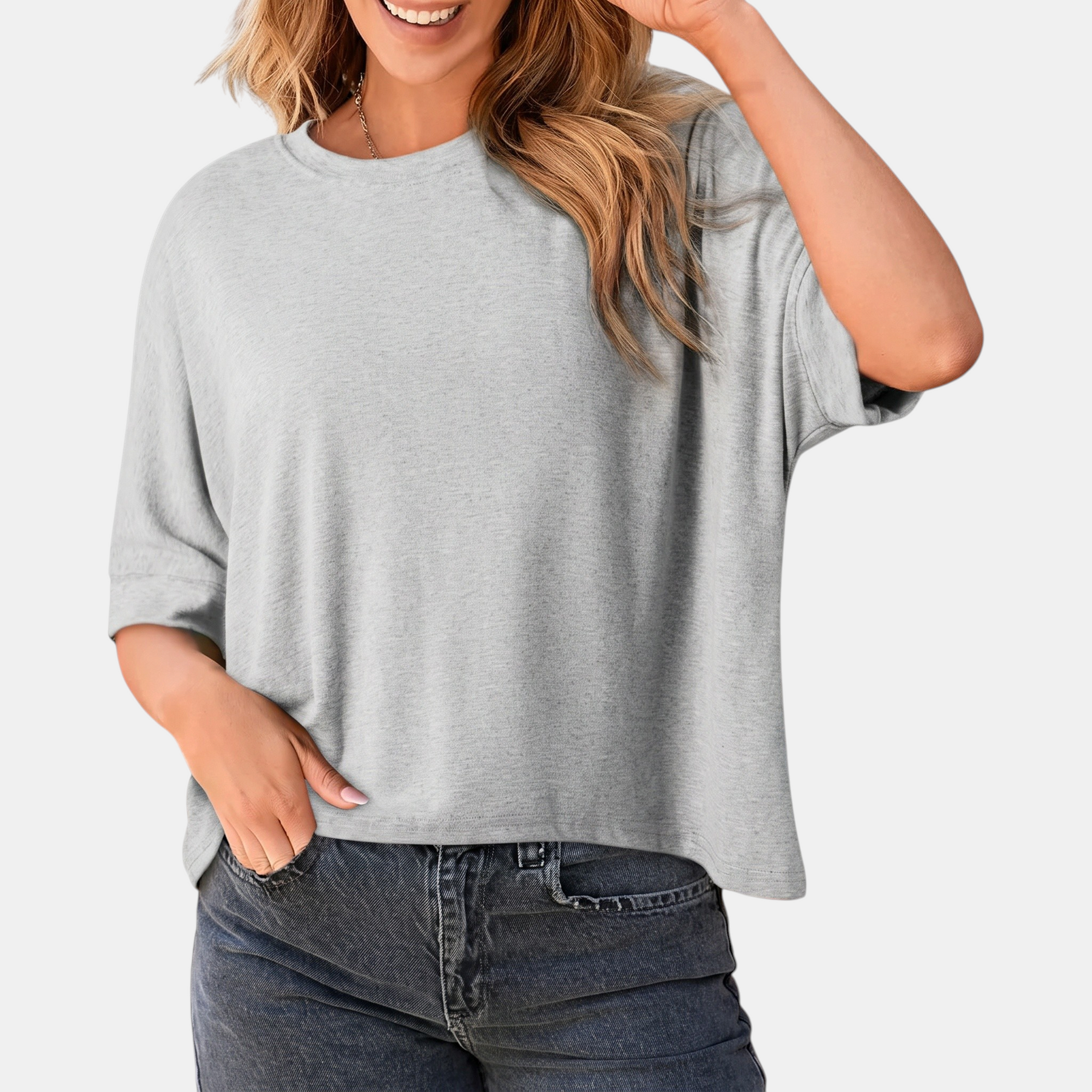 Women's Oversized t shirt Dropped Shoulder Rolled Cuff Boxy Tee