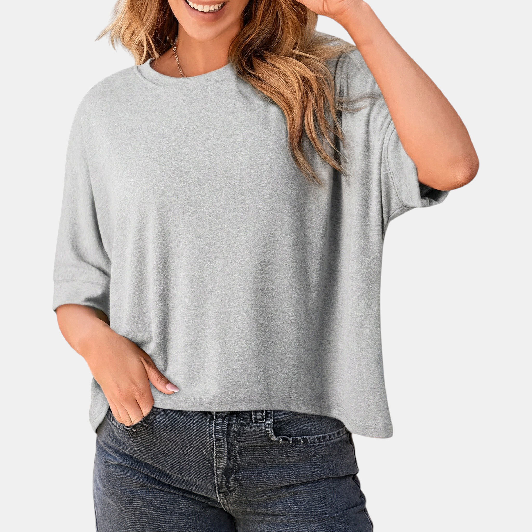 Women's Oversized t shirt Dropped Shoulder Rolled Cuff Boxy Tee