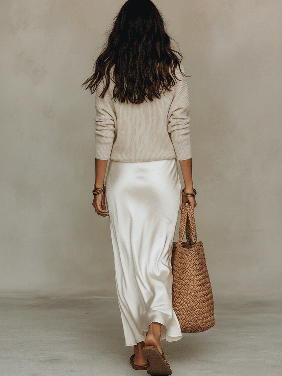 Florence | Ivory Knit & Satin Midi Ensemble