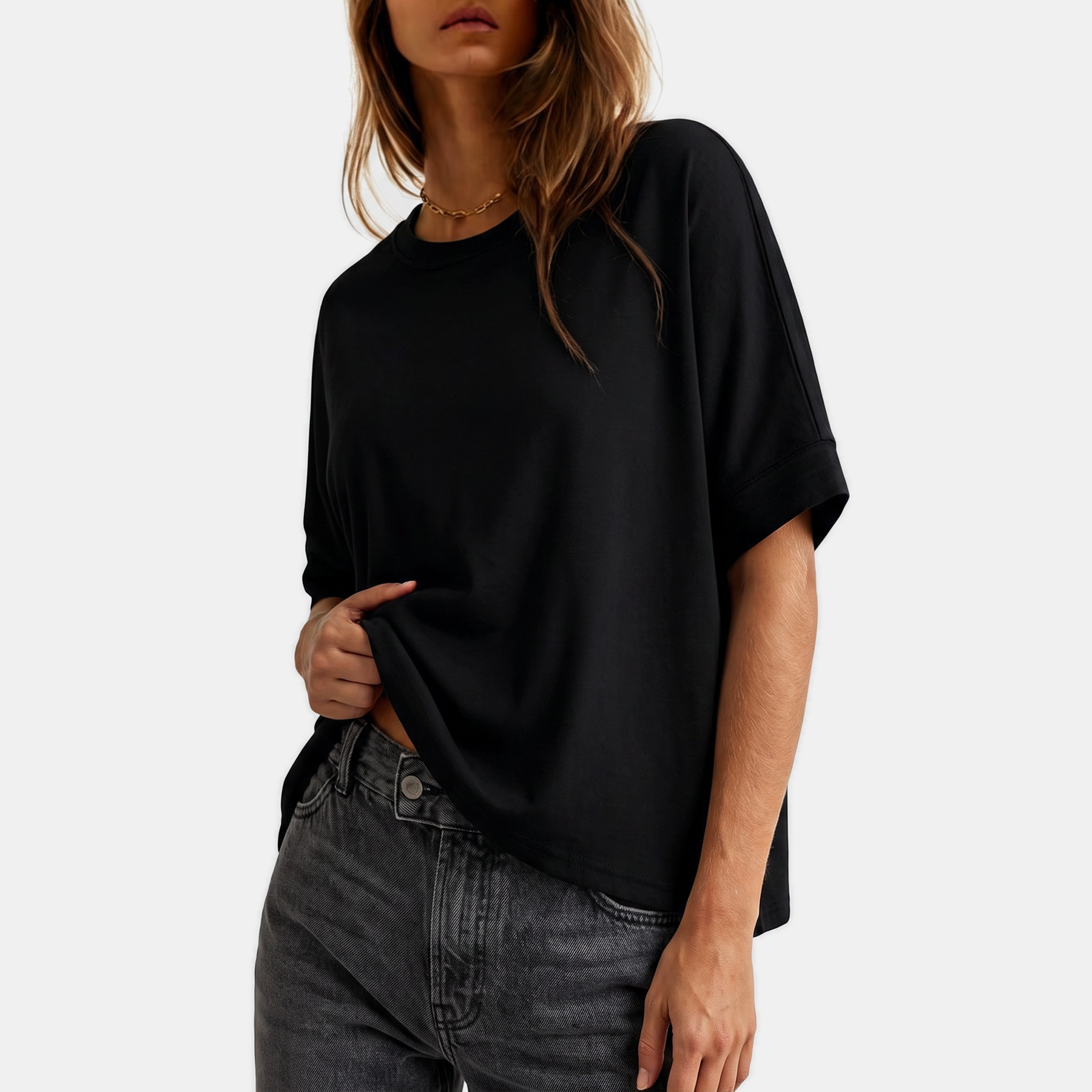 Women's Oversized t shirt Dropped Shoulder Rolled Cuff Boxy Tee