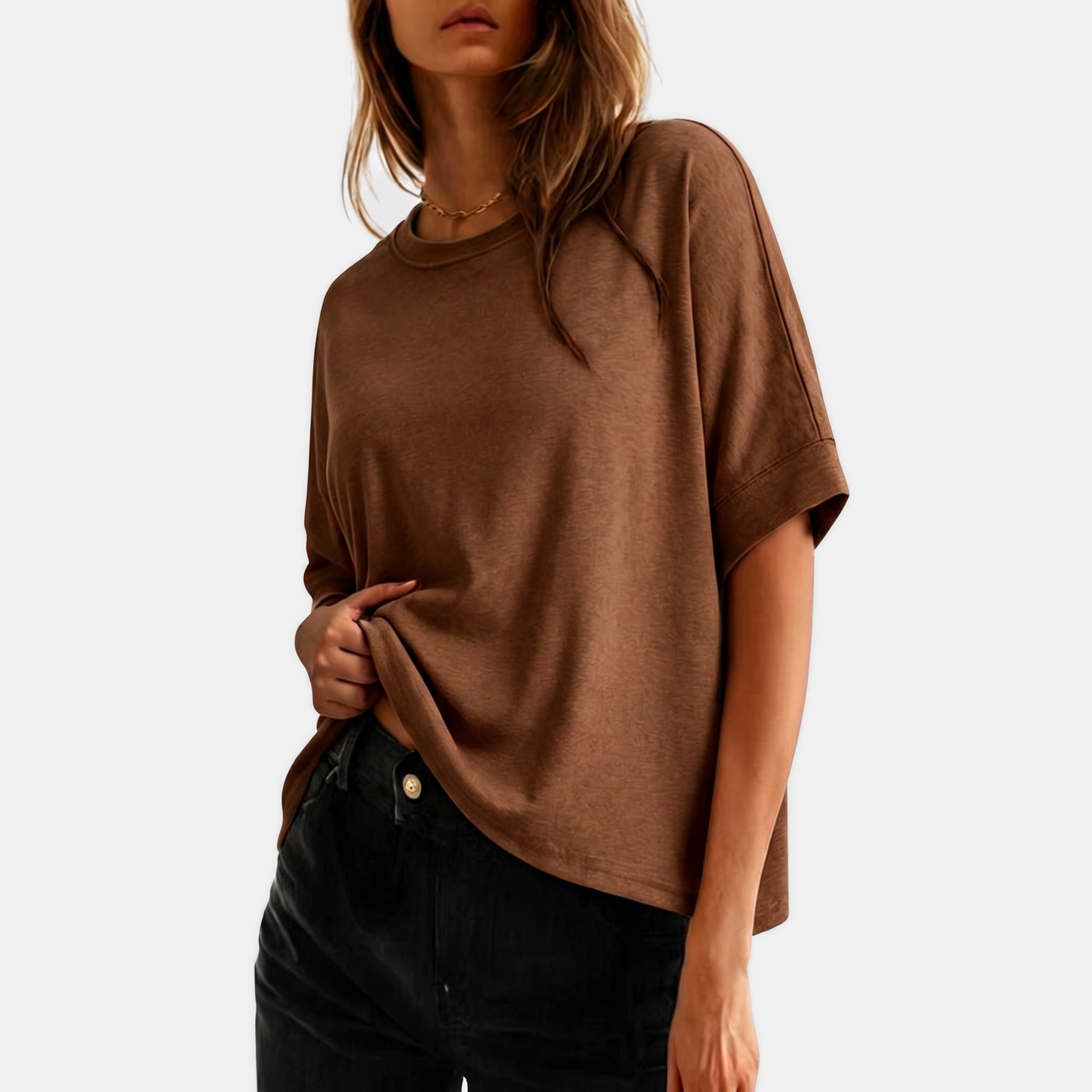 Women's Oversized t shirt Dropped Shoulder Rolled Cuff Boxy Tee