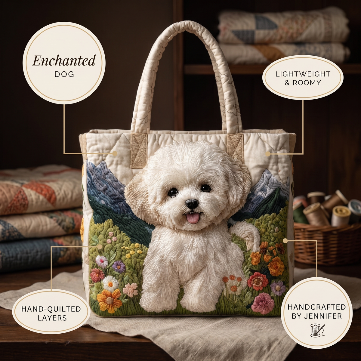 Bonnie | Quilted Dog-Print Shoulder Bag