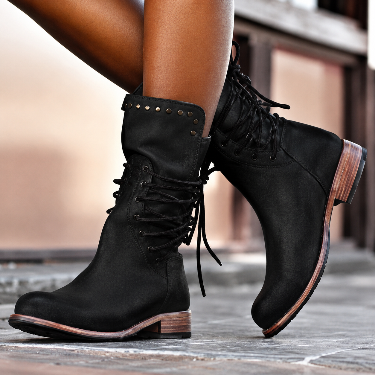 Nova | Cross-Tied Fleece-Lined Biker Boots