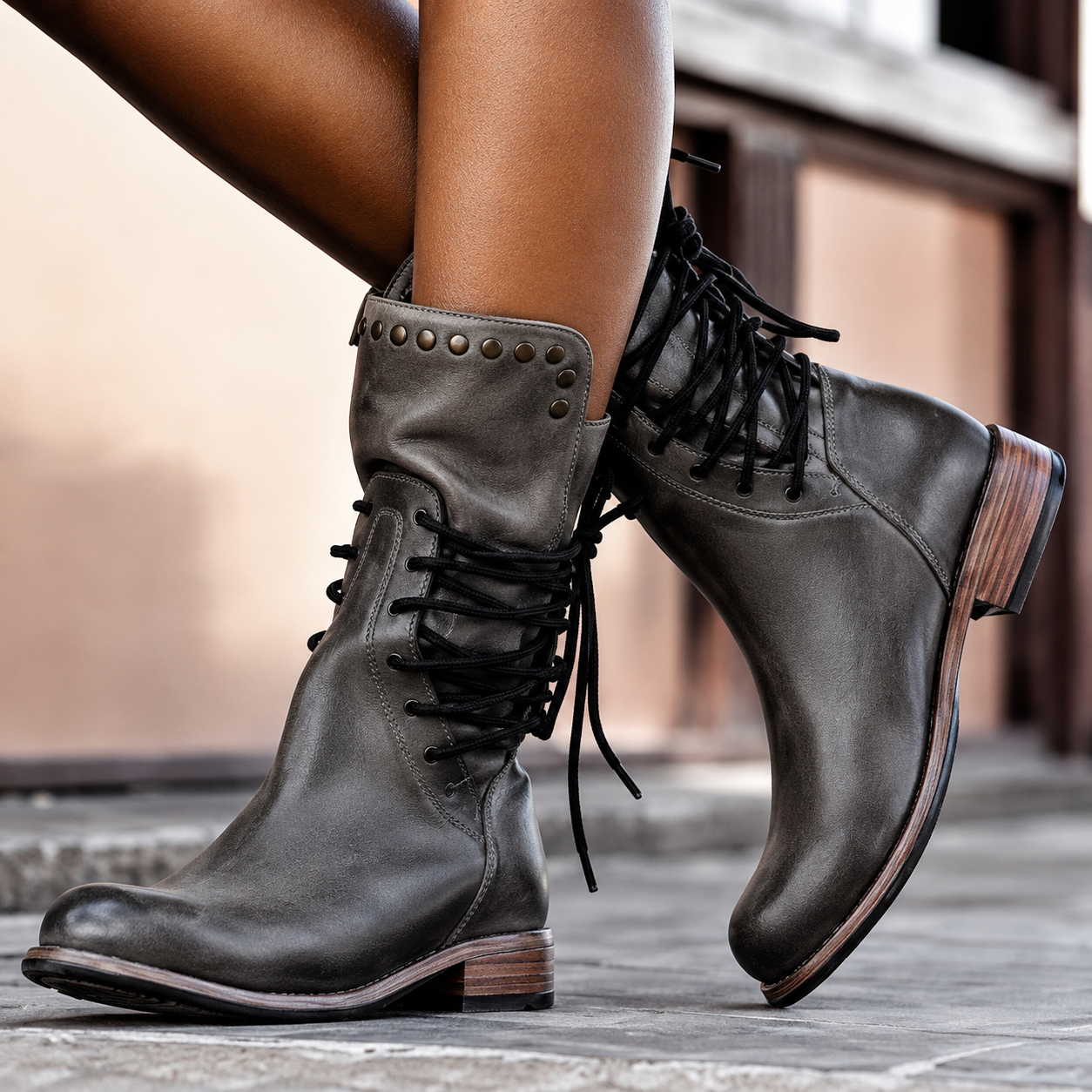 Nova | Cross-Tied Fleece-Lined Biker Boots