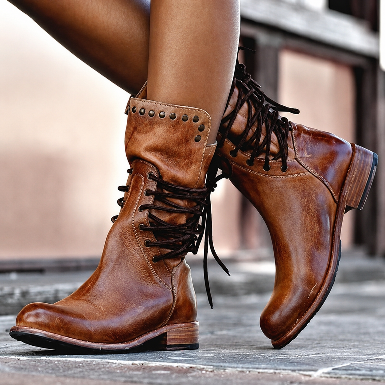 Nova | Cross-Tied Fleece-Lined Biker Boots