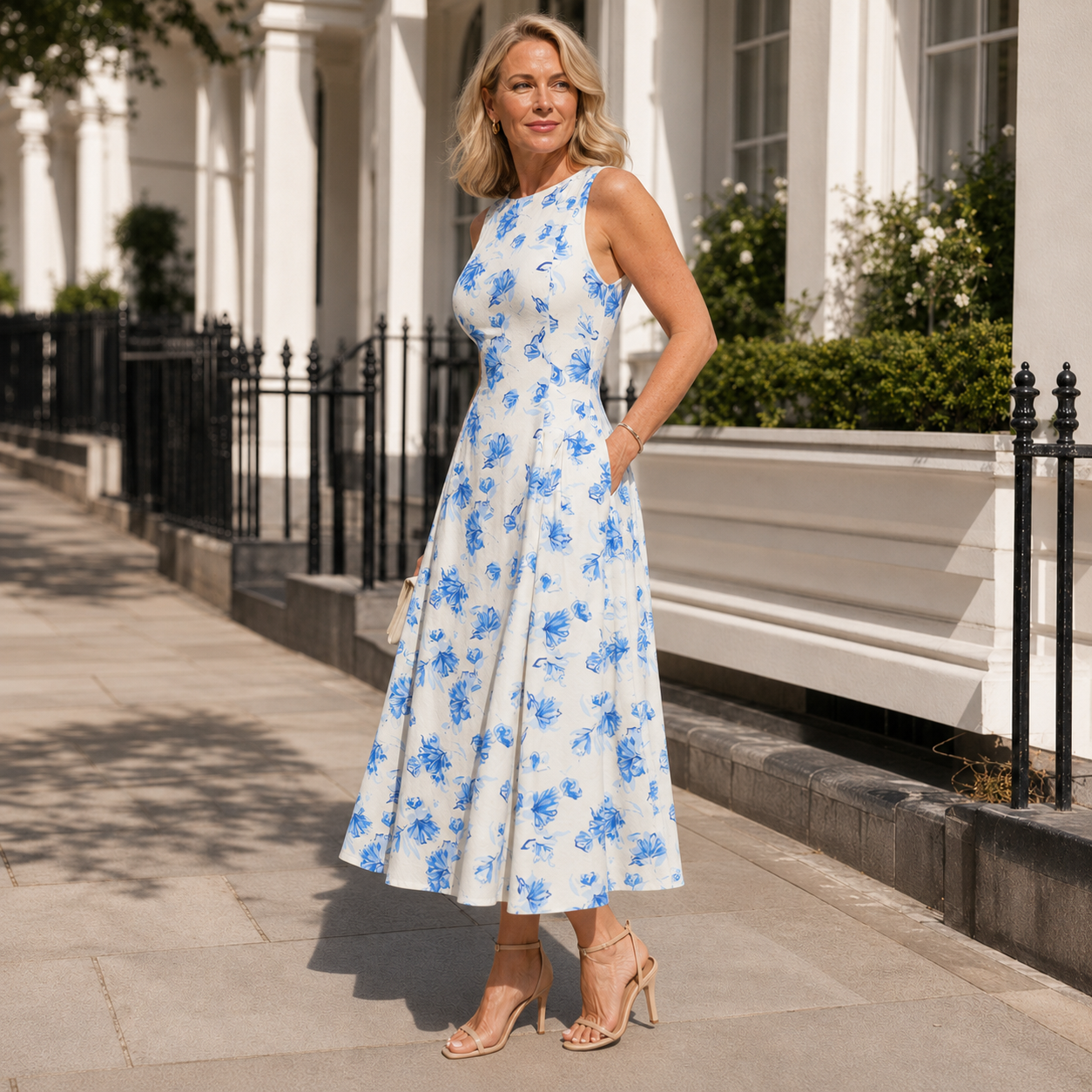 Olivia - Bluebell Floral Pleated Midi Dress