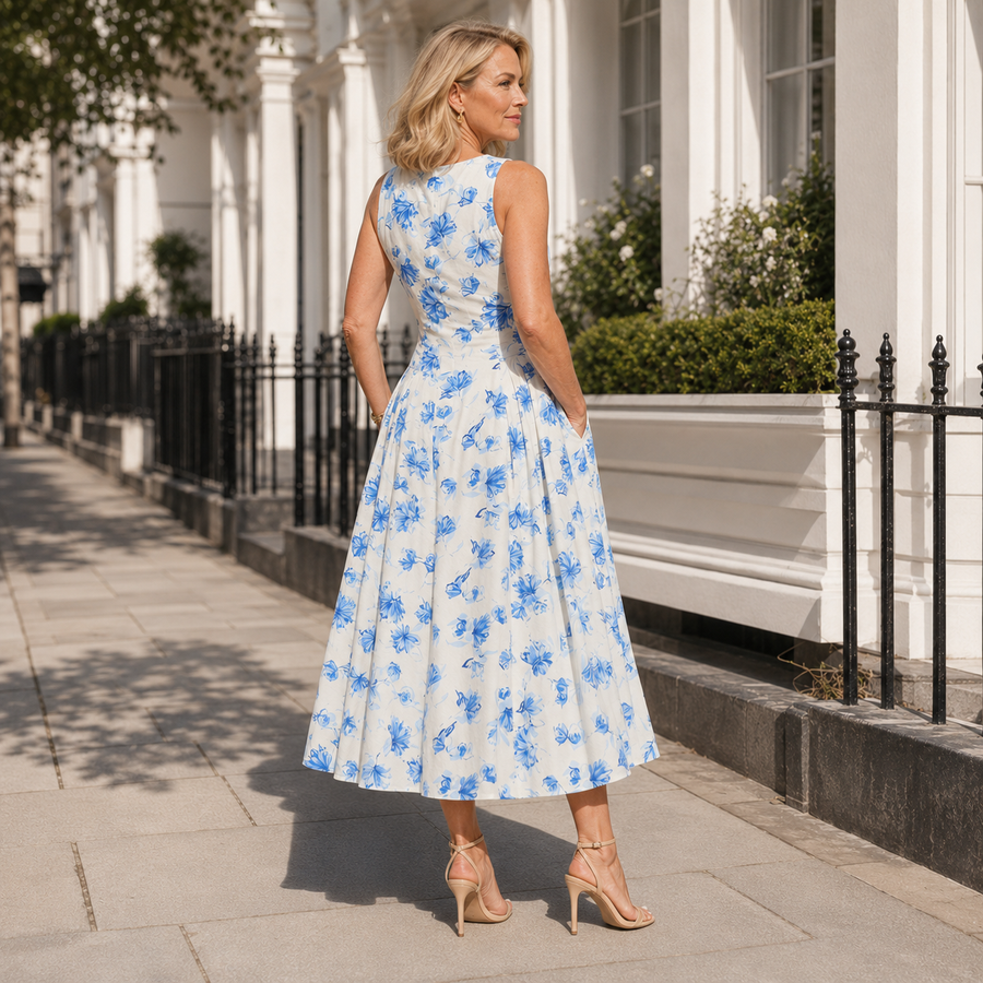 Olivia - Bluebell Floral Pleated Midi Dress