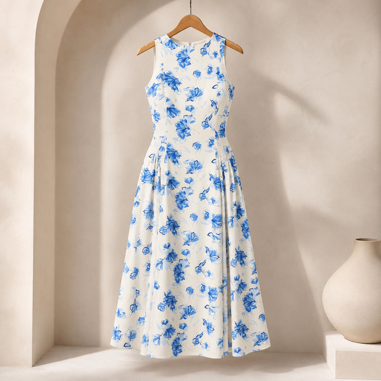 Olivia - Bluebell Floral Pleated Midi Dress