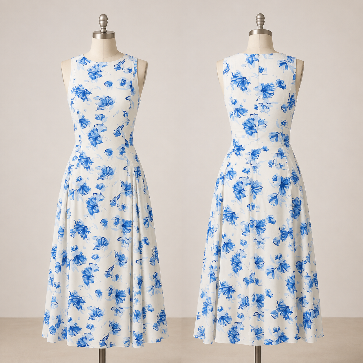 Olivia - Bluebell Floral Pleated Midi Dress