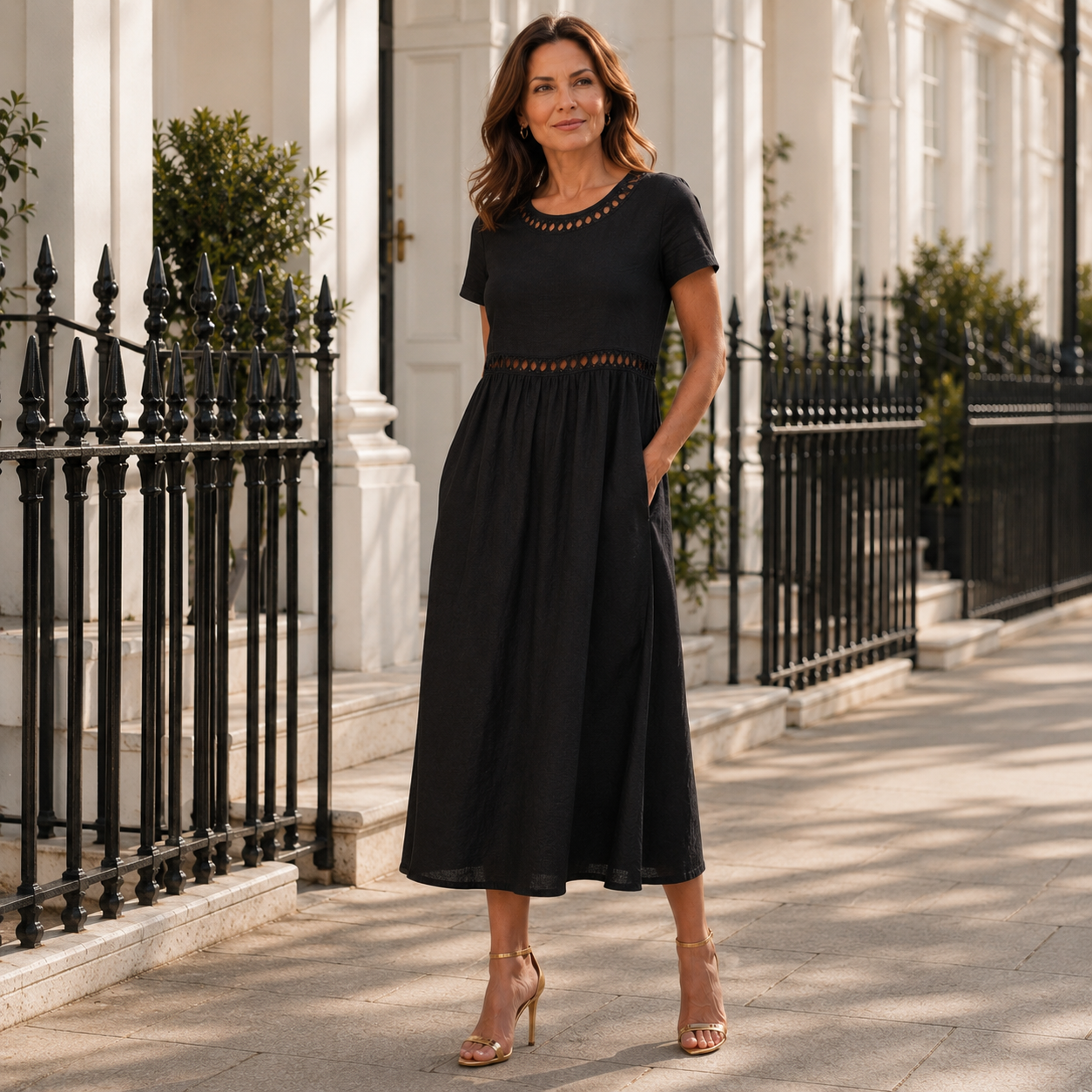 Olivia - Eyelet Trim Midi Dress
