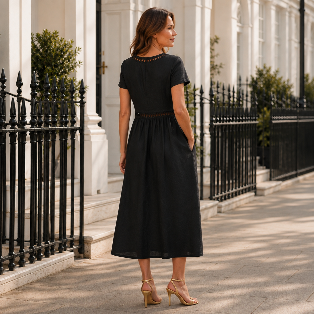 Olivia - Eyelet Trim Midi Dress