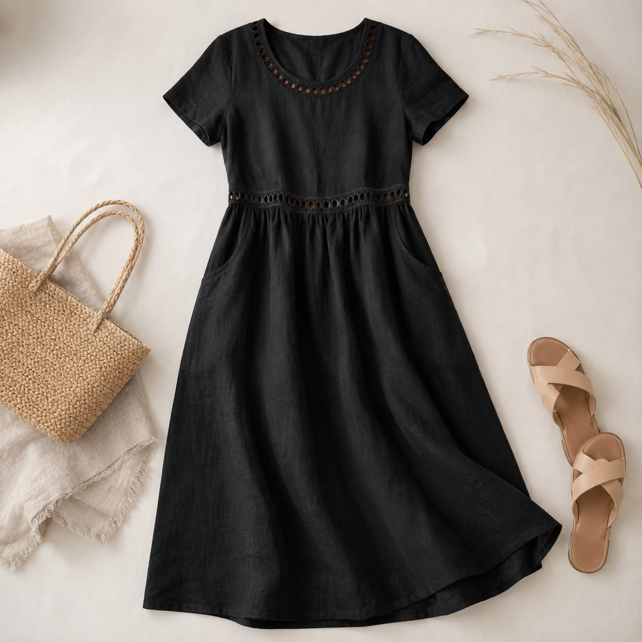 Olivia - Eyelet Trim Midi Dress