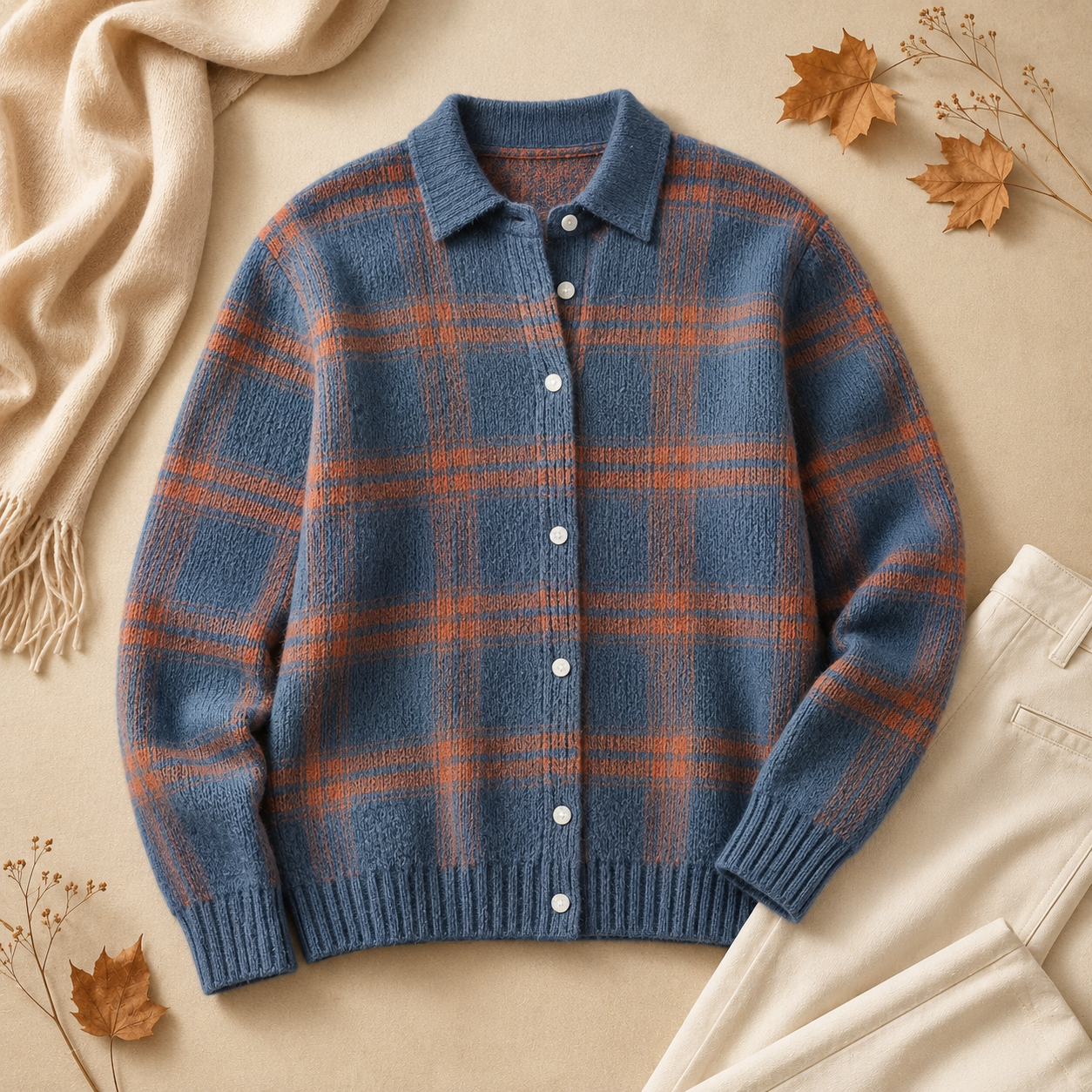 Beatrice | Checked Knit Shirt Cardigan