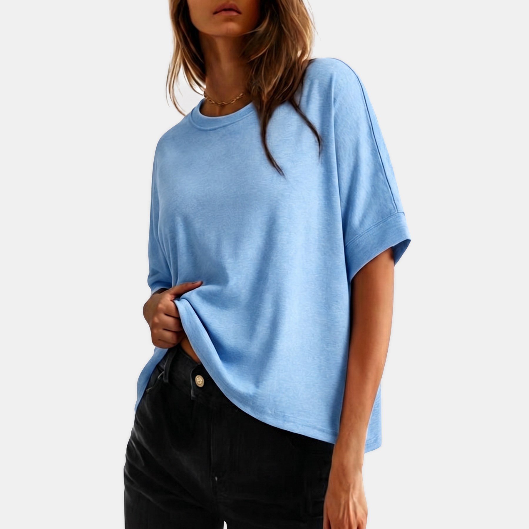 Women's Oversized t shirt Dropped Shoulder Rolled Cuff Boxy Tee