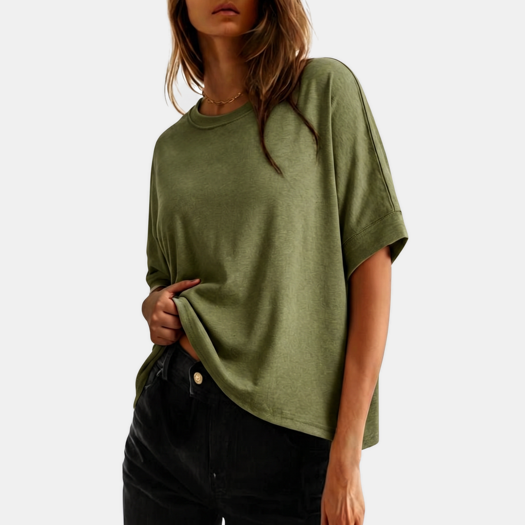 Women's Oversized t shirt Dropped Shoulder Rolled Cuff Boxy Tee