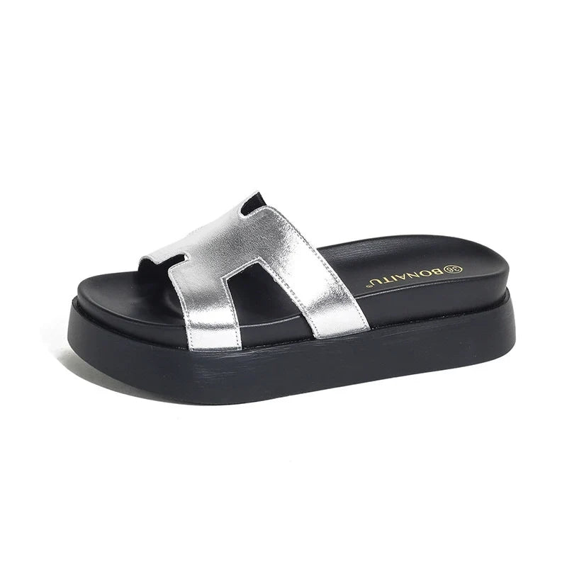 Talia Platform Leather Slide Sandals