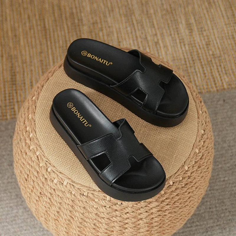 Talia Platform Leather Slide Sandals