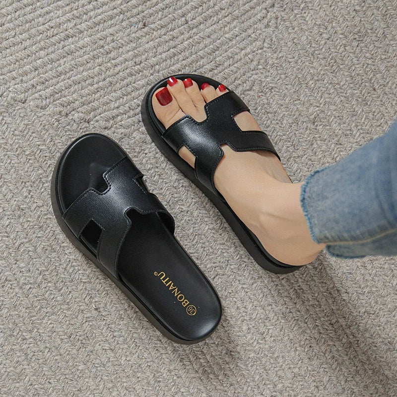 Talia Platform Leather Slide Sandals