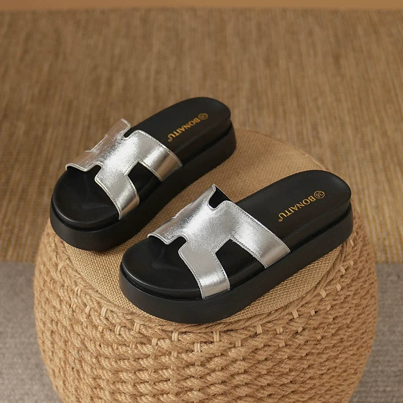 Talia Platform Leather Slide Sandals