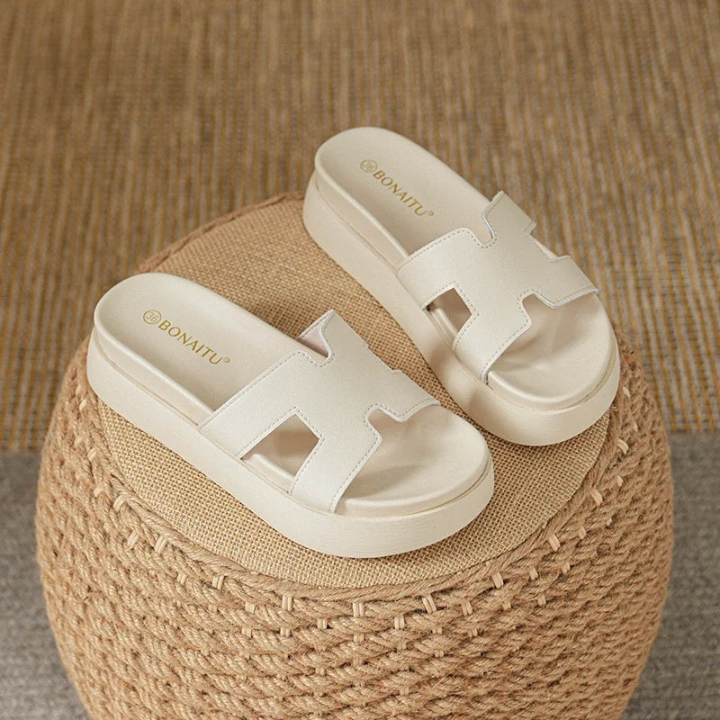Talia Platform Leather Slide Sandals