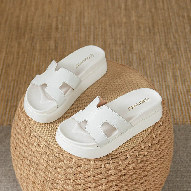 Talia Platform Leather Slide Sandals