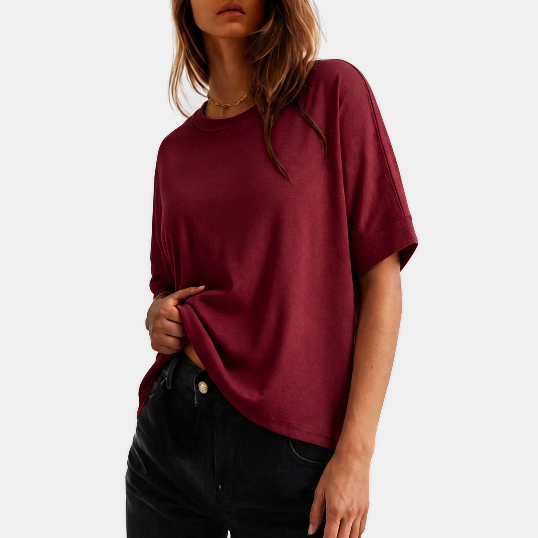 Women's Oversized t shirt Dropped Shoulder Rolled Cuff Boxy Tee