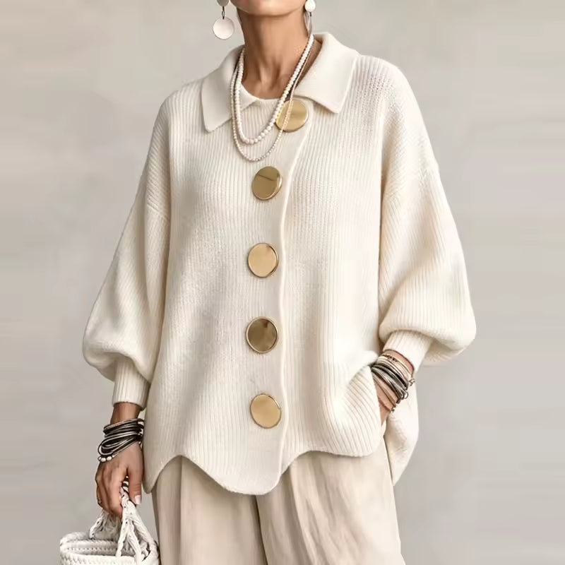 Isadora™ | Oversized Collared Cardigan with Large Metal Buttons