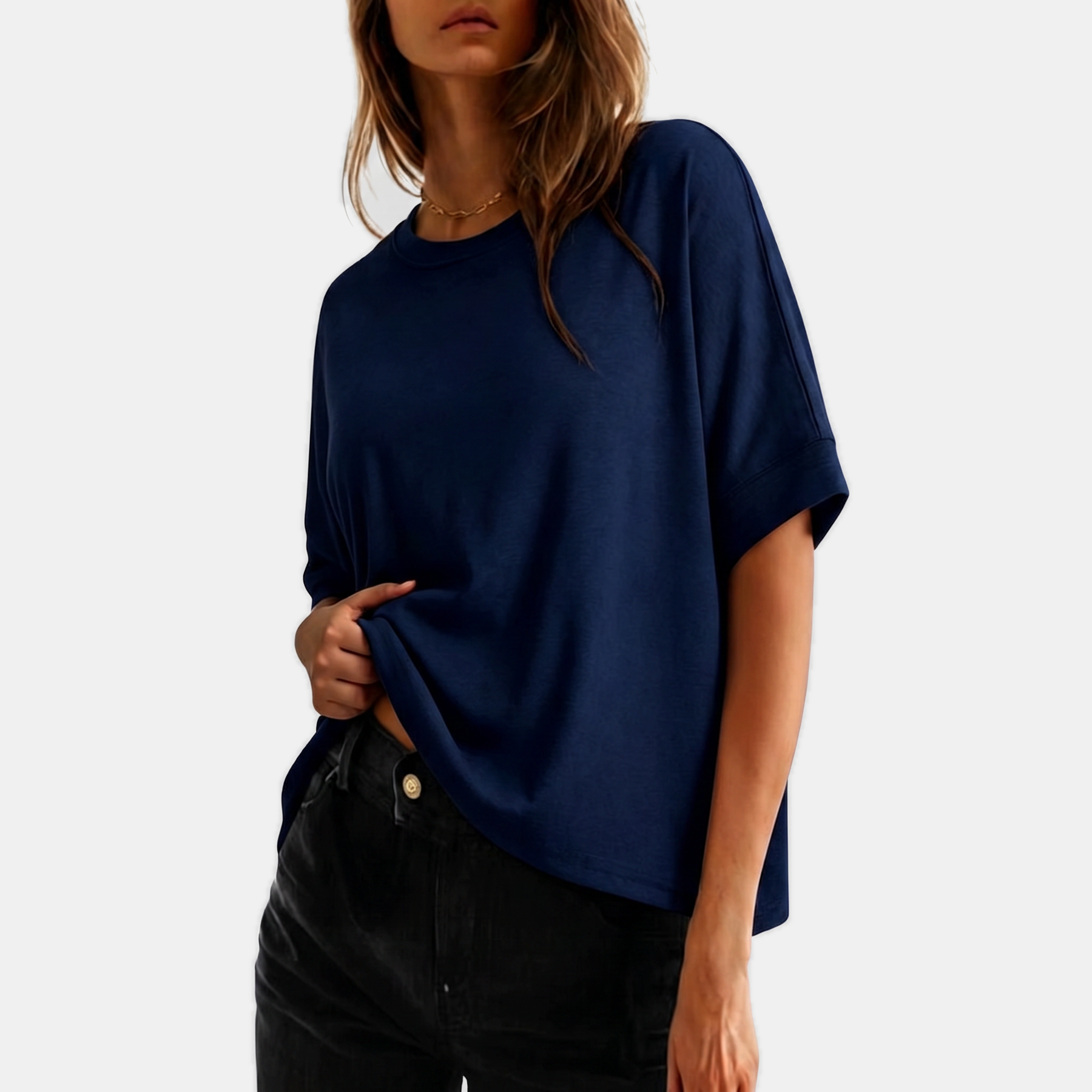 Women's Oversized t shirt Dropped Shoulder Rolled Cuff Boxy Tee