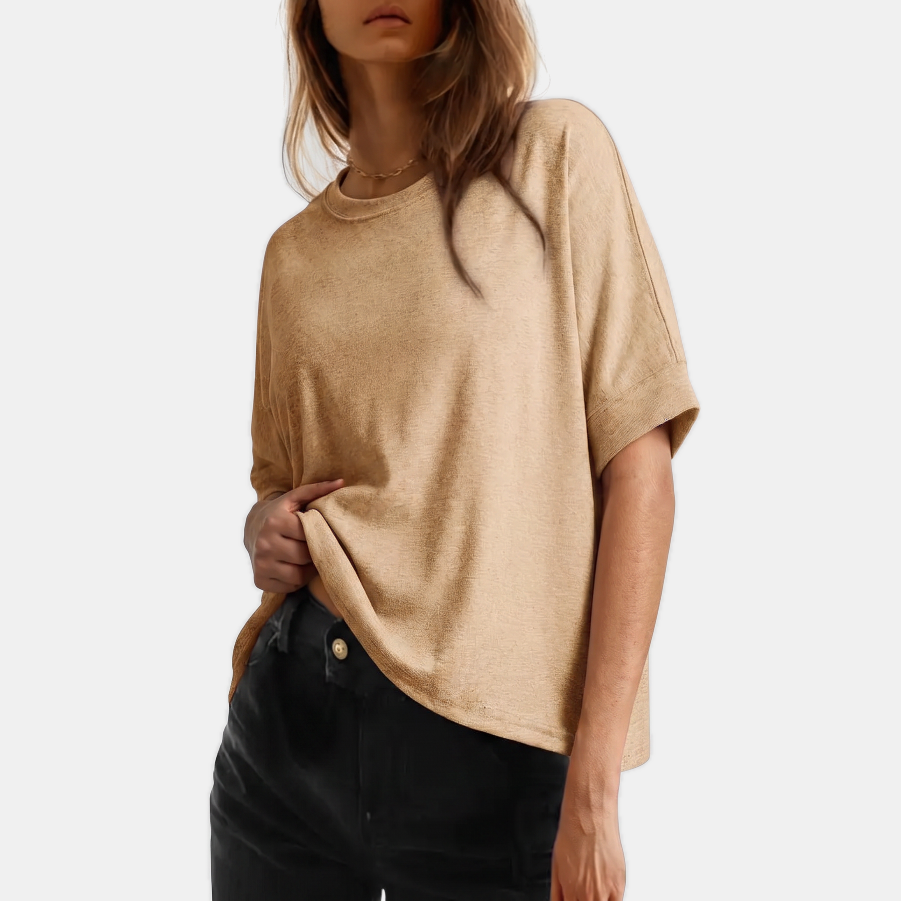 Women's Oversized t shirt Dropped Shoulder Rolled Cuff Boxy Tee