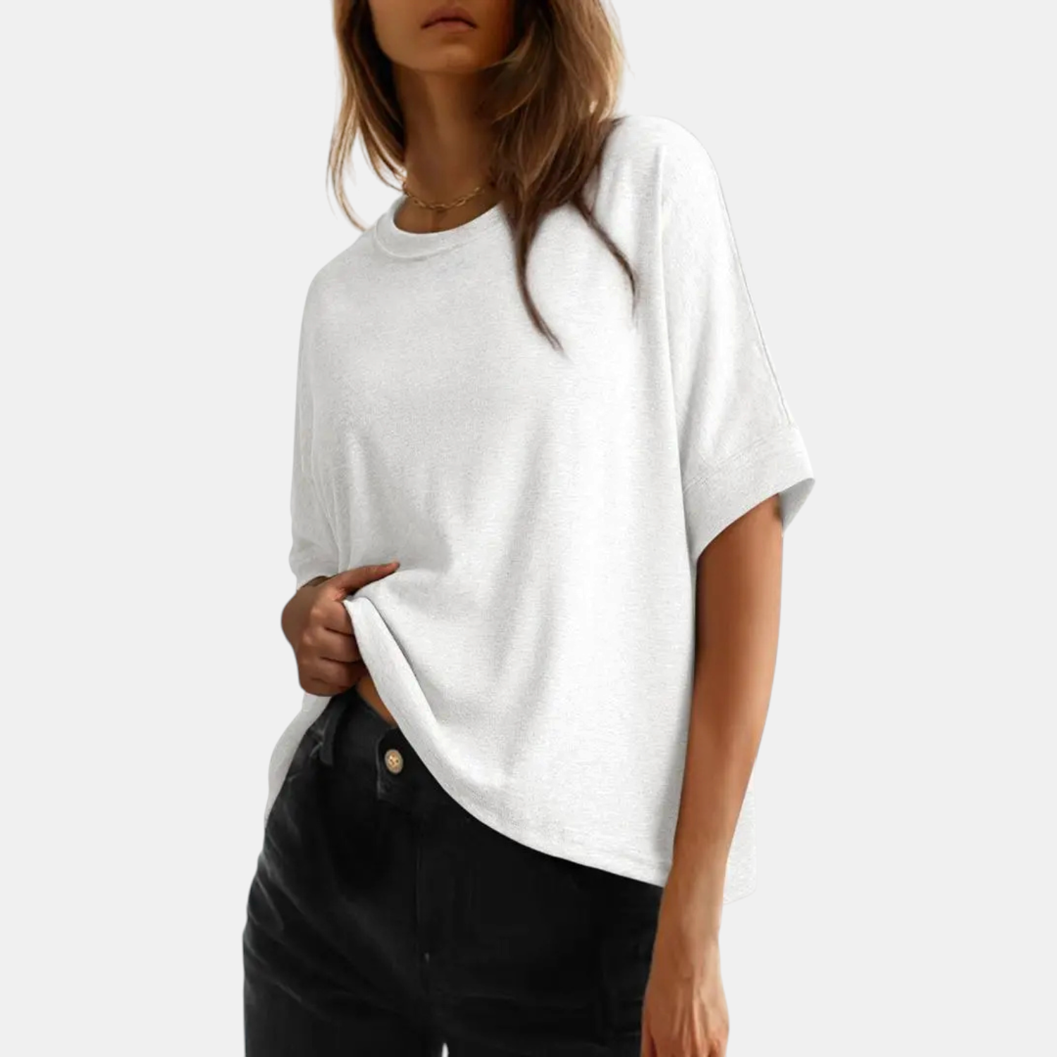 Women's Oversized t shirt Dropped Shoulder Rolled Cuff Boxy Tee