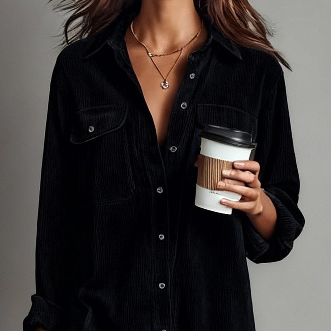 Béatrice | Corduroy Midi Dress with Pockets and Single-Button Fastening
