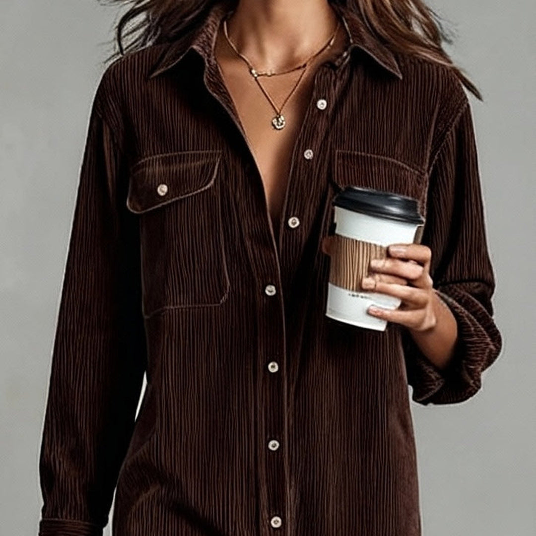 Béatrice | Corduroy Midi Dress with Pockets and Single-Button Fastening