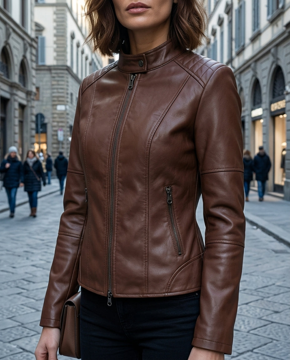 Adeline™ | Cropped Leather Moto Jacket