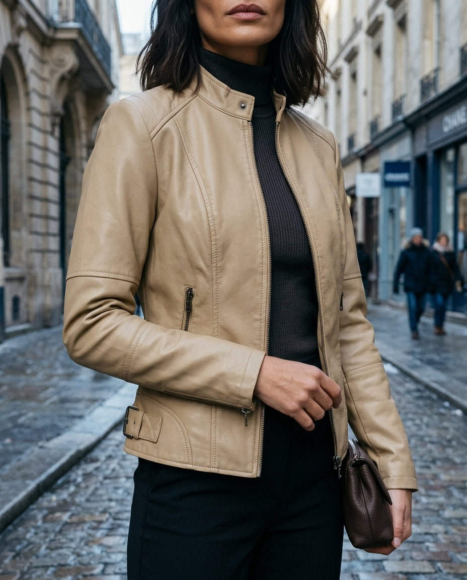 Adeline™ | Cropped Leather Moto Jacket
