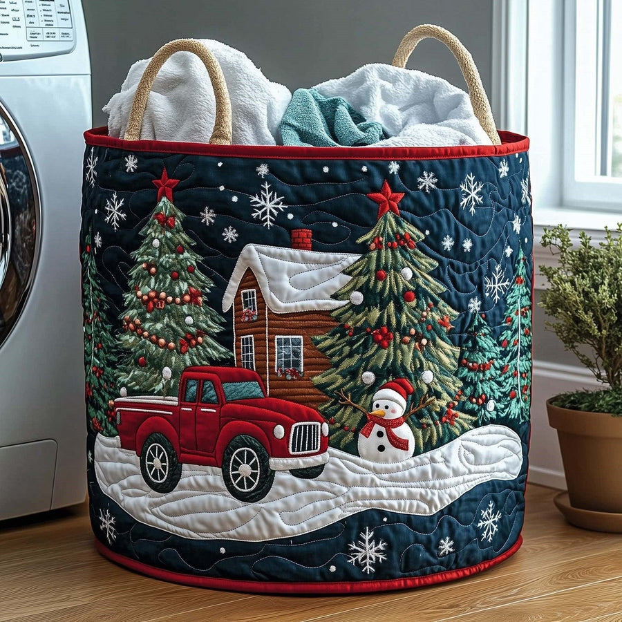 Christmas Cabin Pickup | Quilted Laundry Basket