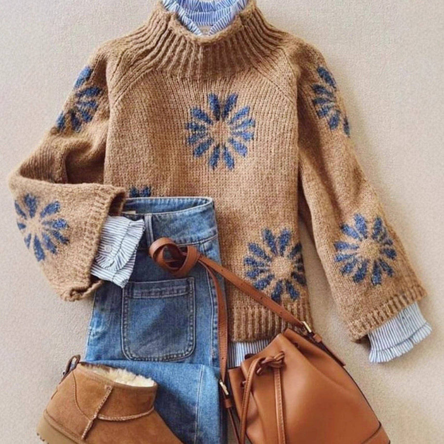Camel Floral Knit Jumper