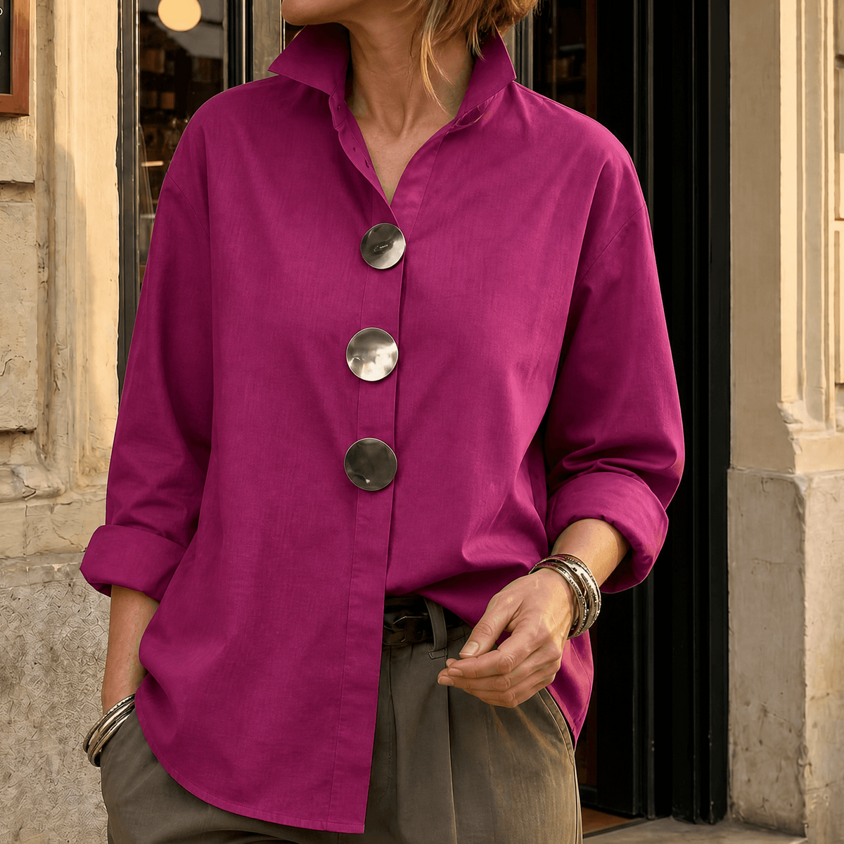 Marjorie | Statement Button Blouse